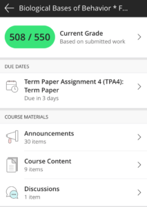 screenshot of the Blackboard Student app